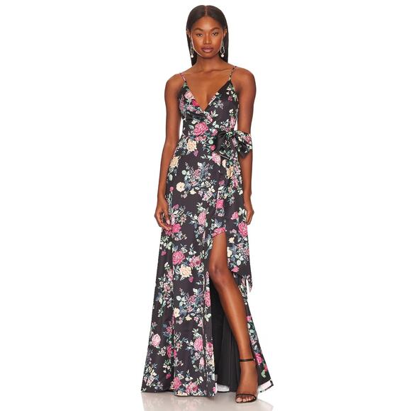 Lovers and Friends Arianna Floral Gown Bow Garden Prom Formal Party Black XS - Picture 2 of 13